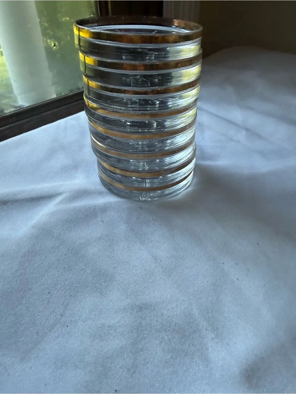 Set of 8 Vintage Atomic Sunburst Starburst Glass Coasters with Gold Trim #Bar